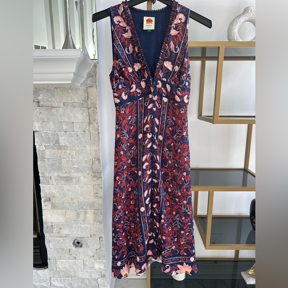 New FARM Rio Boho Navy, Red and Pink Floral Dress - Picture 2 of 8